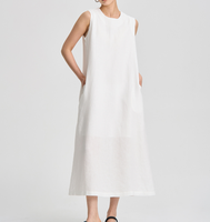 Neues Design Ärmelloses Tank-Kleid Lässiges Weites Maxi-Kleid mit Unsichtbarer Tasche Maßgeschneiderter Langer Rock O-Ausschnitt Leinen-Baumwolle Gewebtes Damenkleid