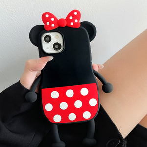 Custodia per cellulare 3D Cartoon <span class=keywords><strong>Minnie</strong></span> Mouse per Iphone 11 12 13 14 Pro Max 14plus Cover Funda in Silicone morbido rosso con papillon carino - Product Image 3