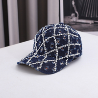 Casquette de baseball structurée à 6 panneaux en jean vieilli, entièrement ornée de strass géométriques, marque privée, vente en gros, fournisseur OEM, nouveauté