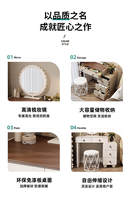 Ensemble de coiffeuse moderne Japandi crème et noyer avec miroir LED rond, bureau de maquillage à 5 tiroirs avec armoire latérale, ensemble de rangement pour chambre à coucher