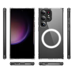 Capa magnética personalizada para celular Samsung Galaxy S24 Ultra, capa transparente à prova de choque para celular, fornecimento em massa