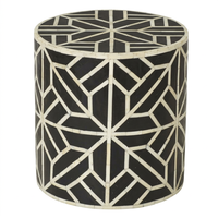 Table d'appoint en bois artisanale avec incrustation de os à motif géométrique, meuble décoratif pour salon et chambre à coucher