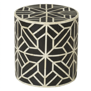 Mesa Auxiliar de Madera Hecha a Mano con Incrustaciones de Hueso, Patrón Geométrico, Mueble Decorativo para Sala de Estar o Dormitorio - Product Image 1