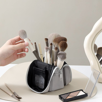 Organisateur de pinceaux de maquillage portable et pliable en toile, avec fermeture éclair, capacité moyenne, autoportant, pour trousse de maquillage