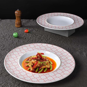 <b>Large</b> Melamine Plastic Round <b>Plate</b> Imitation Porcelain Wide Rim Cold Dish Plating Commercial Tableware For Chinese Restaurants - Product Image 2