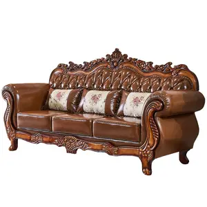 Bella Veneto Victorian Wohnzimmer Sofa Sets Massivholz Echtes Leder Section als Sofa TV-Zimmer Geräumiges klassisches Sofa