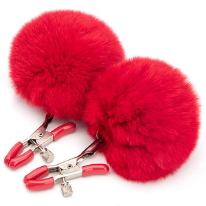 Pinces à tétons rouges en fourrure, jouets de stimulation mammaire pour adultes - Product Image 1