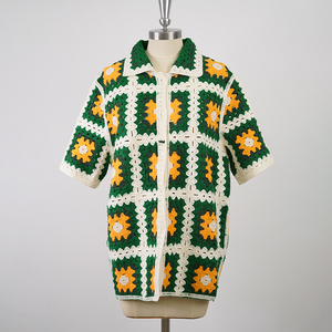 <span class=keywords><strong>Polo</strong></span> Vintage con Bottoni e Collo a V, Aderente, Estiva a Maniche Corte, in Maglia Aperta, Casual in Cotone <span class=keywords><strong>Jacquard</strong></span> all'Uncinetto - Product Image 4