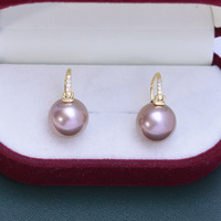 Boucles d'oreilles clous en perle blanche de déesse, perle Edison violette de 11-12 mm, fort lustre, faible défaut, tendance mode mariage