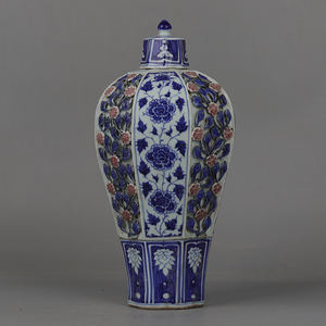 Antiguidade chinês yuan dynasty azul e branco flor octogonal padrão vaso de cerâmica jarra de gengibre - Product Image 3