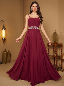Robe de soirée élégante en deux pièces pour femmes, col <span class=keywords><strong>carré</strong></span>, sequins, patchwork, manches cape, <span class=keywords><strong>coupe</strong></span> ajustée, buste plissé, en mousseline de soie, pour l'été - Product Image 2
