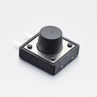 Interruttore Tattile Elettronico in Plastica 12x12 a Pressione Laterale, 2 Pin DIP 1NO, Pulsante Nero per Elettrodomestici