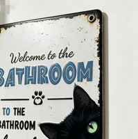 Plaque murale rectangulaire amusante en fer pour salle de bain, motif chat, étanche, écologique, à suspendre, cadeau pour femmes et hommes, décoration de salle de bain de bienvenue