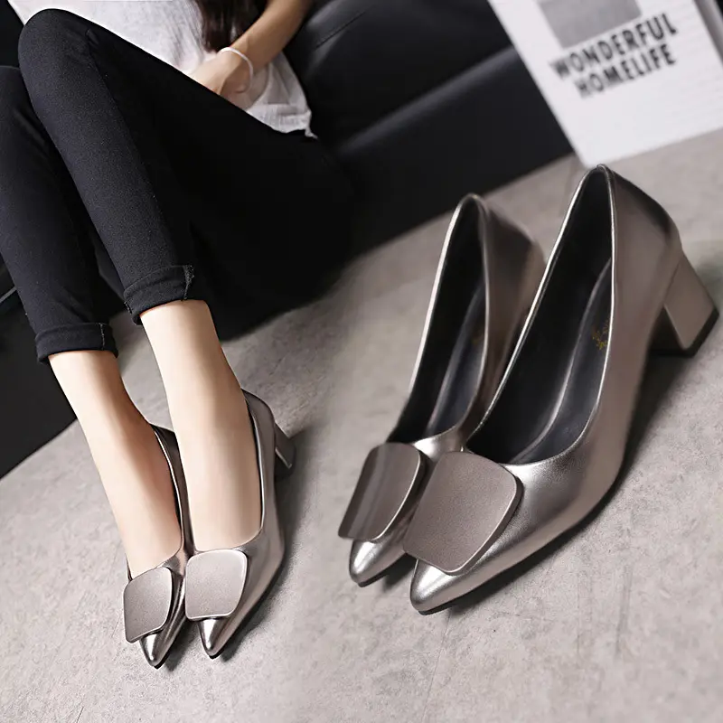 PU Leather High Mid Heels Women Pumps Pointed Toe Work Pump Stiletto Women Shoes Wedding Shoes Office Lady Career Elegant Pumps