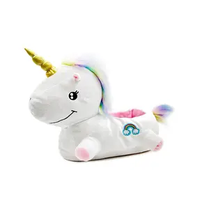 Pantoufles licorne 3D mignon, pantoufles d'intérieur pour chambre à coucher pour femmes, pantoufles en peluche licorne arc-en-ciel pour adultes HCG dans la maison, chaussures d'hiver