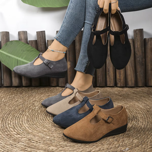 Zapatos de tacón de cuña de ante para mujer, talla grande, estilo británico, con punta hueca, sin cordones, novedad de otoño, venta al por mayor 43 - Product Image 1