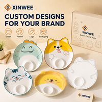 Assiette en céramique personnalisée pour enfants, motifs chat, chien, dinosaure, lion, sûre, OEM ODM, vaisselle pour enfants, vente en gros, Amérique du Nord