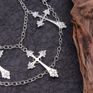 Chaîne de pantalon unisexe à double anneau en métal avec pendentif croix, chaîne de taille en argent tibétain, bijoux de mode décontractés - Product Image 4