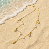 Collier étanche en acier inoxydable avec pendentif coquillage et perle, bijoux de mode sur le thème de l'océan, bijoux nautiques en coquillage et perle