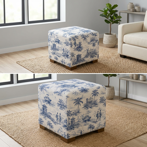 Pouf cube rembourré en toile bleue, thème côtier, repose-pieds, tabouret, housse de pouf moderne pour salon, vente en gros - Product Image 5