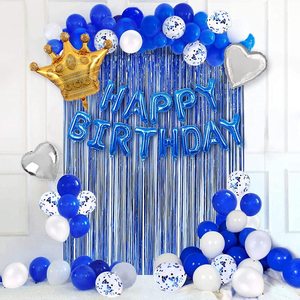 Azul <span class=keywords><strong>Feliz</strong></span> cumpleaños corona globos hoja flecos cortina cumpleaños fiesta decoraciones conjunto para graduación Halloween fiesta suministros - Product Image 4