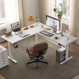 Electric Smart Modern L-Shaped Convertible Sit-Stand Height Adjustable Office Desk Dual Motor Stainless Steel Frame <strong>Wood</strong> <strong>Desktop</strong> - Product Image 5
