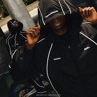 Ensemble de survêtement coupe-vent personnalisé avec logo réfléchissant pour homme, veste zippée respirante en nylon et short, idéal pour la course et le streetwear