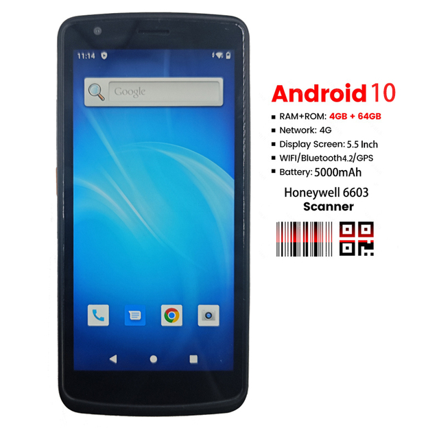 Android 10 Rugged Handheld PDA 5.5'' 4G IP67 Honeywell 6603 1D 2D Barcode Scanner for Inventory Management