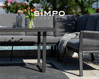 SIMPOLIFESTYLE Mobilier d'extérieur haut de gamme pour complexe hôtelier, Ensemble de canapé d'angle compact en aluminium et tissu tressé pour terrasse, jardin et hôtel, modèle ARRAY
