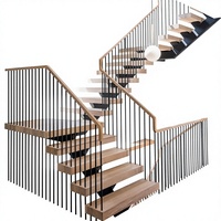 Escalier intérieur en acier et bois à poutres droites, pour loft, duplex, poutres obliques, mezzanine, maison, simple, personnalisé, DIY