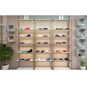 Estantes y soportes para Zapatos de diseño de lujo, tienda de zapatos moderna, estante de exhibición de muebles, Zapatero montado en la pared, decoración de tienda de ropa