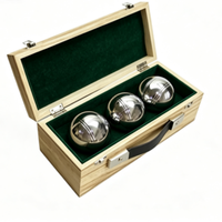 Kit de pétanque en bois avec 3 boules en acier inoxydable de 73 mm, jeu de pelote pour l'extérieur avec logo personnalisé