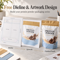 Sachet debout personnalisé pour protéines en poudre, emballage refermable avec logo imprimé, sac alimentaire en plastique, emballage en aluminium