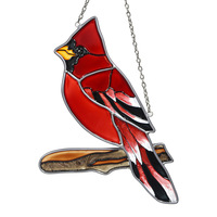 Attrape-soleil oiseau rouge cardinal en vitrail, cadeau commémoratif, objets décoratifs, pour les familles d'amateurs d'oiseaux, décoration artistique pour la maison neuve