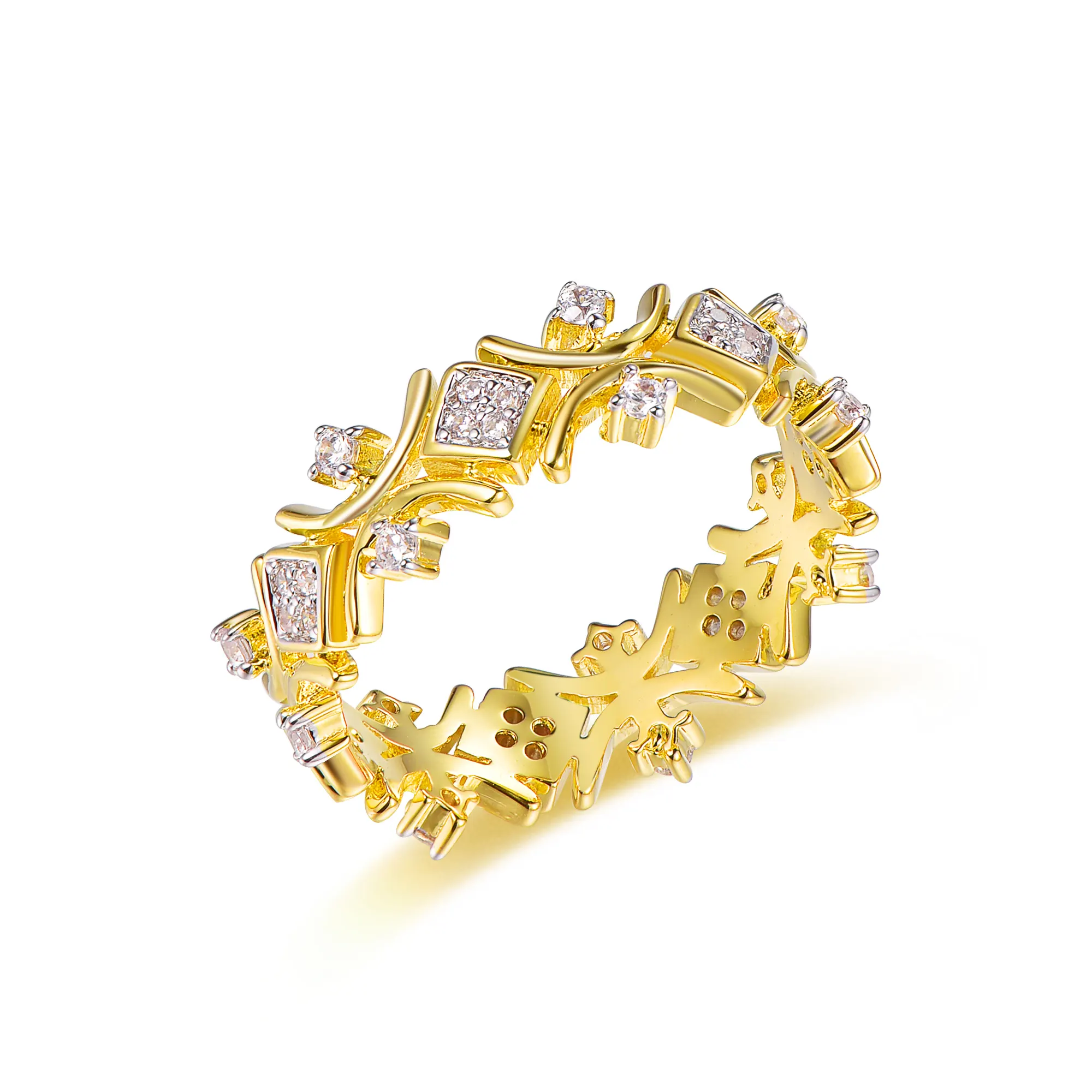14K الذهب الماس كل خاتم الزواج الأبدي المرأة جولة زهرة الماس خاتم الخطوبة