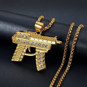 Collier pendentif en or pour hommes bijoux hip hop acier inoxydable diamant cristal strass pierre machine <span class=keywords><strong>fusil</strong></span> pistolet <span class=keywords><strong>à</strong></span> bascule - Product Image 4