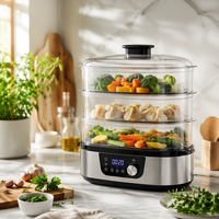 Cuiseur vapeur électrique à trois niveaux 25,3 qt avec réservoir d'eau indépendant, contrôle tactile pour la cuisine domestique