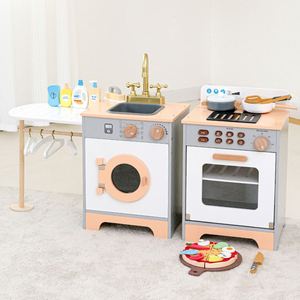 Ensemble de jeu d'imitation de cuisine en bois pour enfants : réfrigérateur, four, machine à laver, accessoires de cuisine pour tout-petits - Product Image 3