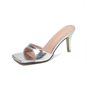 2023 European Style Slim Heeled Muller Shoes, Open Toe Sandals, Women's Gold and Silver - Product Image 5