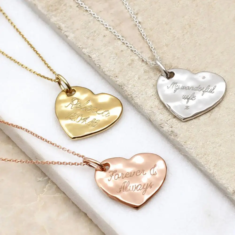 AFXSION 2020 New Women Dainty Jewelry Birthday Lovers Gift Statement Meaning Hammered Engraved Name Heart Necklace
