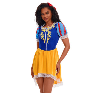 Costume de cosplay Blanche-Neige, robe bleue et jaune avec nœud rouge pour femme, idéal pour les spectacles et jeux de rôle 2025 - Product Image 5