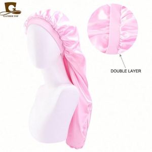 Bonnet en satin double couche grande taille avec logo personnalisé, couleur unie, pour cheveux longs, usage plage, pour femmes - Product Image 5