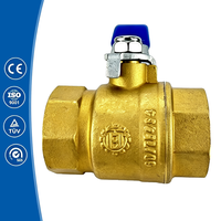 Vanne à boisseau sphérique en laiton à double passage, petit diamètre, avec revêtement PTFE, filetage interne, poignée bleue, lot de 2