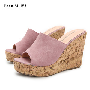 Coco SILIYA Sandales compensées pour femme en faux daim à bout ouvert, plateforme en liège, à enfiler, chaussures d'été rehaussantes - Product Image 3