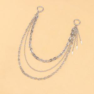 Three Layer Metal Pants <b>Chain</b> Stainless Steel Double Ring Hip Hop <b>Waist</b> Accessory Adult White K - Product Image 6