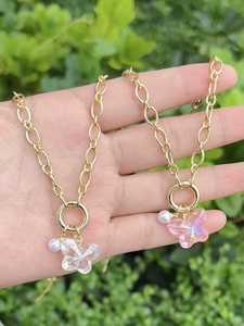 Collar y Pulsera con Dijes de Hamburguesa/<span class=keywords><strong>Bicicleta</strong></span>/Mariposa/Corazón, Mini Colgante de Zirconia Microincrustada y Esmaltada, Joyería de Cobre Bañado en Oro - Product Image 3
