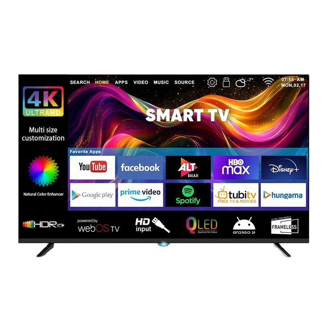 Most Popular Smart Television 24-100 Inch Full HD 120Hz LED QLED TV with Android for Bathroom Use