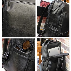 Men's Leather Backpack 15 Inches Business Travel <b>Computer</b> <b>Bag</b> Solid Color Black - Product Image 4