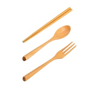 Ensemble de couverts en bois de hêtre coloré portable, prêt à être expédié, gravure en gros, vaisselle, voyage, cadeaux mignons, cuillère, baguettes - Product Image 2