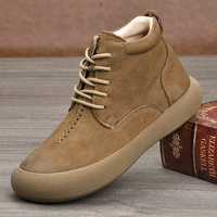 Chaussures de marche pour hommes en cuir de vache véritable, bout rond, à lacets, semelle extérieure en caoutchouc respirante, printemps automne, décontractées, confortables